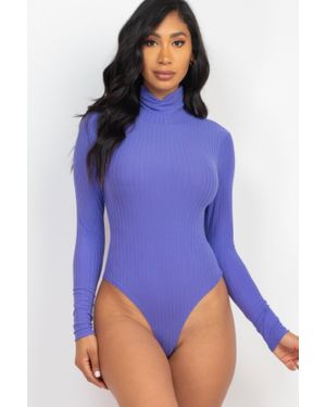 TRUEDAMES Ribbed Turtle Neck Long Sleeve Bodysuit - Yellow