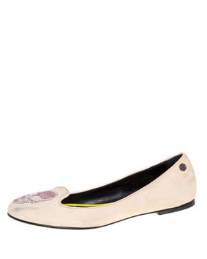 Philipp Plein Suede Diamante Skull Flats - Brown