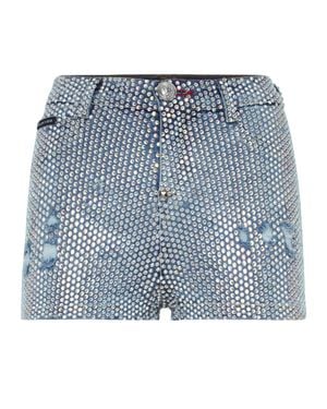 Philipp Plein High Waist Hot Pants Crystal - Blue