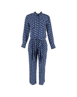Diane von Furstenberg Geometric Printed Long Sleeve Jumpsuit - Blue