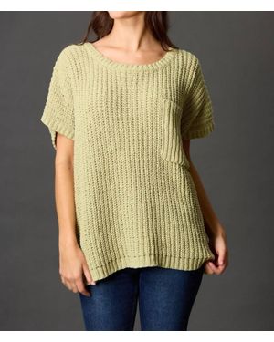 Before You Chenille Knit Short Sleeve Sweater Top - Yellow
