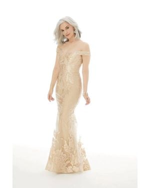 Mori Lee Metallic Lace Evening Gown - Natural