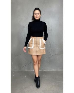 TRUEDAMES Faux Lather Skirt With Fur Accent - Gray