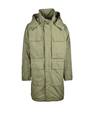 Add Garment Dyed Parka With High Collar And Detachable Hood - Green