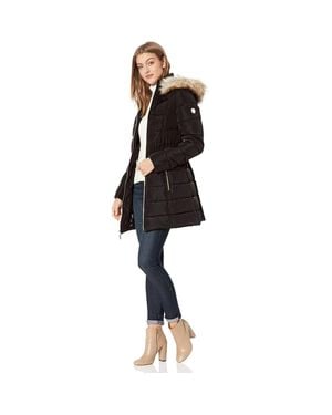 Laundry by Shelli Segal Cinch Waist Down Puffer Hooded Coat - Black