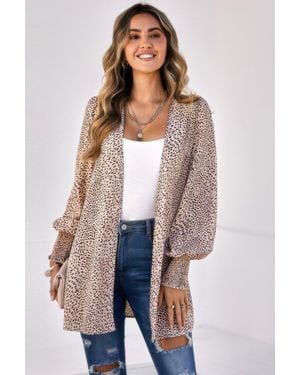 TRUEDAMES Fashnzfab Allover Print Shirred Cuff Lantern Sleeve Kimono - Natural