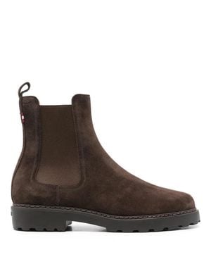 Bally Sleek Elastic Panel Suede Ankle Boots - Brown