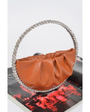 Fashnzfab Round Stone Handle Clutch - Brown