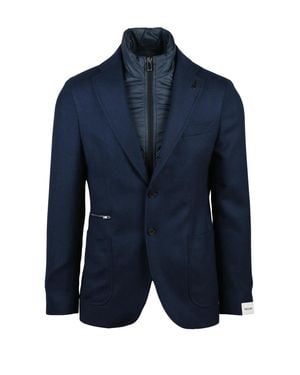 Paoloni Tailored Wool Jacket With Removable Lapel And Polished Finish - Blue
