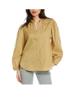 Vince Top Cotton Braid Trim Ruched Button Front Blouse Jzz296 - Yellow