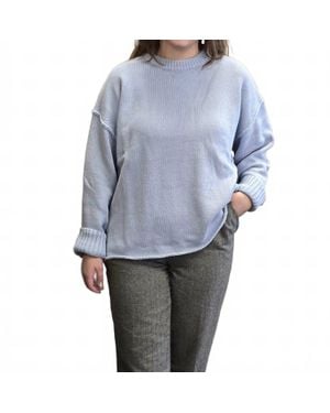 Creamon Boyfriend Fit Crewneck Sweater - Blue