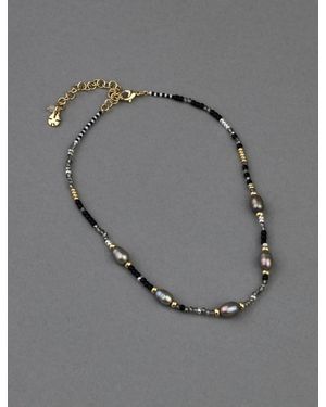 Lucky Brand Two Tone Beaded Collar Necklace - Gray