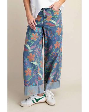 Easel Washed Stretch Denim Pants - Blue