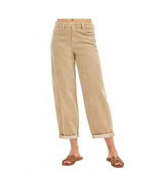 Risen High Rise Crop Barrel Corduroy Pants - Natural
