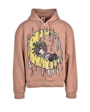 Sky High Farm Taupe Crescent Moon Graphic Cotton Hoodie - Pink