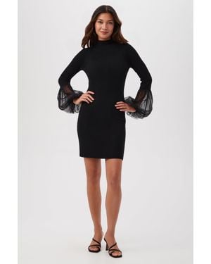 Trina Turk Larissa Merino Wool Turtleneck Sweater Dress With Sheer Sleeve Cuffs - Black