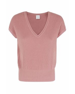 Eleventy Raspberry V-Neck Sleeveless Mouliné Cotton Sweater - Pink