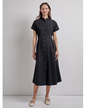 Misook Fit & Flare Button Front Maxi Dress - Black