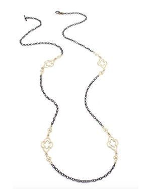 Armenta Old World Heraldry Scroll Station Cable Chain Necklace - White