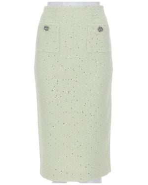 Self-Portrait Boucle Speckled Pattern Fitted Skirt - Green