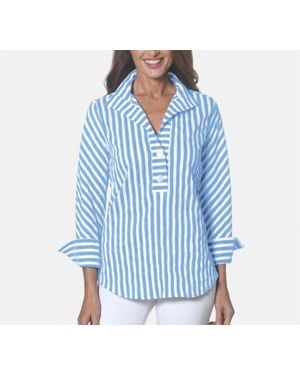 J'Envie/Eli Panama Button Down Striped Top - Blue