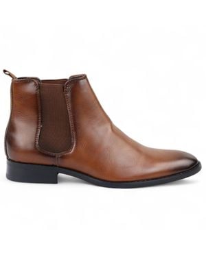 Infinity Leather Chelsea Slip-On Office Ankle Boots - Brown