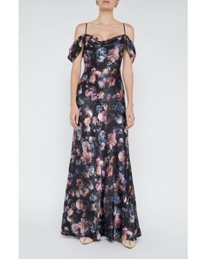 L'Agence Kenna Floral Print Cold Shoulder Silk Maxi Dress - White
