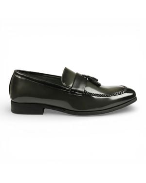 Infinity Leather Tassel High-Gloss Patent Faux Leather Formal Loafers Shoes - Black