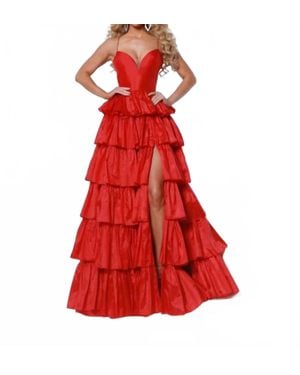 Johnathan Kayne Sweetheart Thigh High Slit Gown - Red