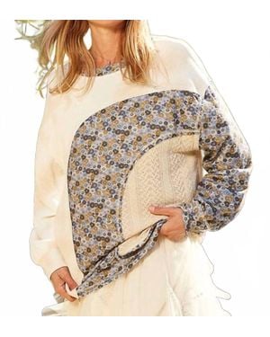 Pol Mazy Oversize Long Sleeve Floral Contrast Thermal Top - Natural