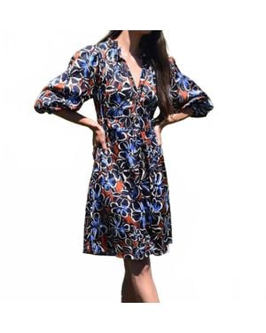 Never A Wallflower Elastic Collar Dress - Blue