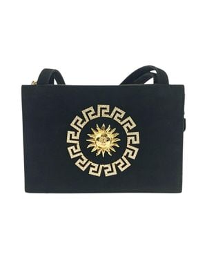 Versace Sunburst Suede Shoulder Tote Bag - Blue