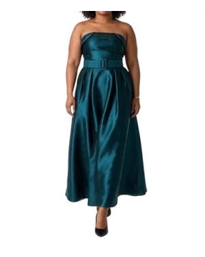 Sachin & Babi Ceri Strapless Belted Box Pleat Aline Formal Maxi Dress - Green