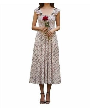 She + Sky Ruffled Sleeve Square Neck Woven Dress - Natural