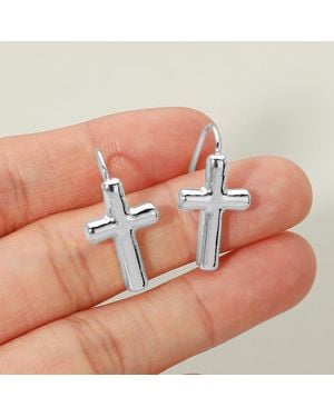 Fashnzfab Minimalist Cross Drop Hook Earrings - Metallic