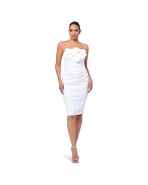 Betsy & Adam Scuba Dress Crepe Flower Off The Shoulder Frog342 - White