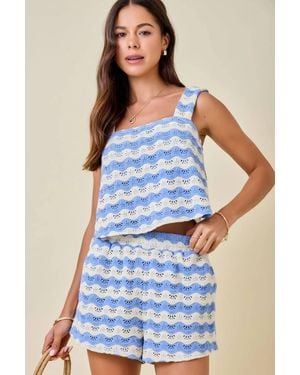 Day + Moon Malibu Scalloped Crochet Two Piece Set - Blue