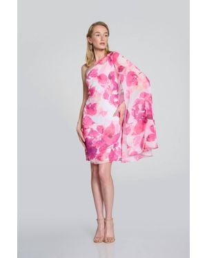 Joseph Ribkoff Floral Print Cape Sleeve Dress - Pink