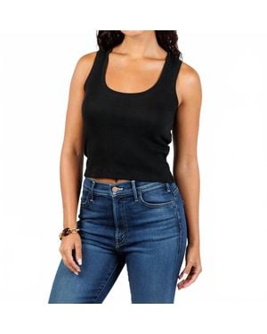 Goldie Cotton Variegated Rib Crop Tank - Black