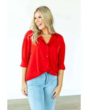 Southern Grace The Kathryn Button Up Top - Red