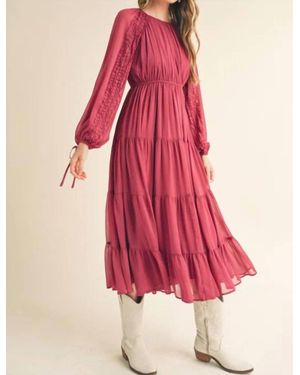 ..,merci Tiered Ruffle Sleeve Midi Dress - Pink