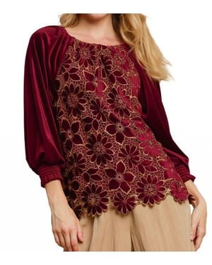 Umgee Floral Lace Velvet Top - Red
