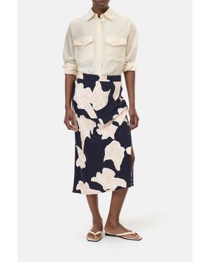 Closed Floral Midi Skirt - White
