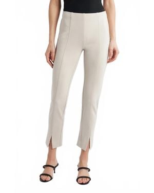 Apny Pull On Ponte Pant With Split Hem - Natural
