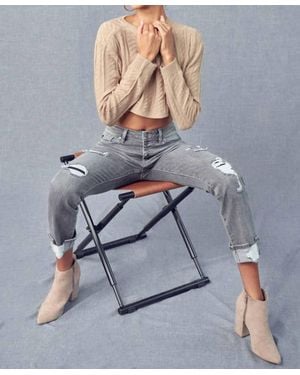 Kancan Distress High Rise Skinny Straight Jean - Gray