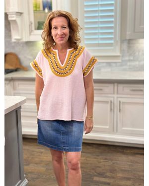 Ivy Jane Border Popover Top - Pink
