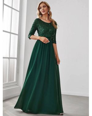 Ever Pretty Elegant Round Neckline Sequins Dress - Green