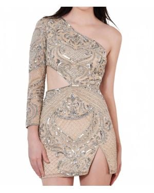 Scala One Shoulder Sleeve Cocktail Dress - Natural