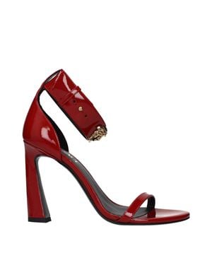 Versace Leather Stiletto Heel Sandals - Red