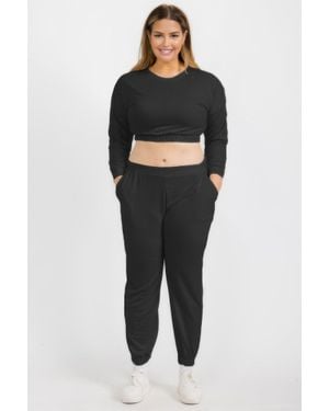 TRUEDAMES Plus Size French Terry Pullover & Sweatpants Set - Black